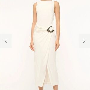 STAUD Cream Sleeveless Sheath Midi Dress with Square Neck